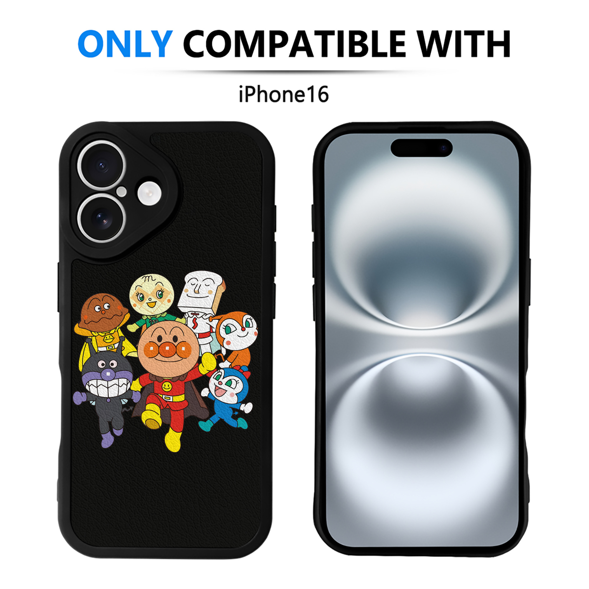 （画像用） アンパンマン Anpanman 【iPhone 16シリーズ対応】シリコンスマホケース（レザー調） 材質：シリコン